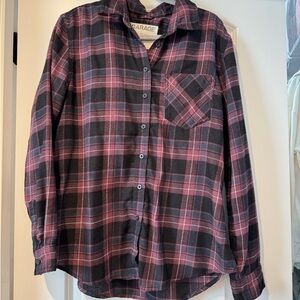 Garage Burgundy and Black Plaid Shirt